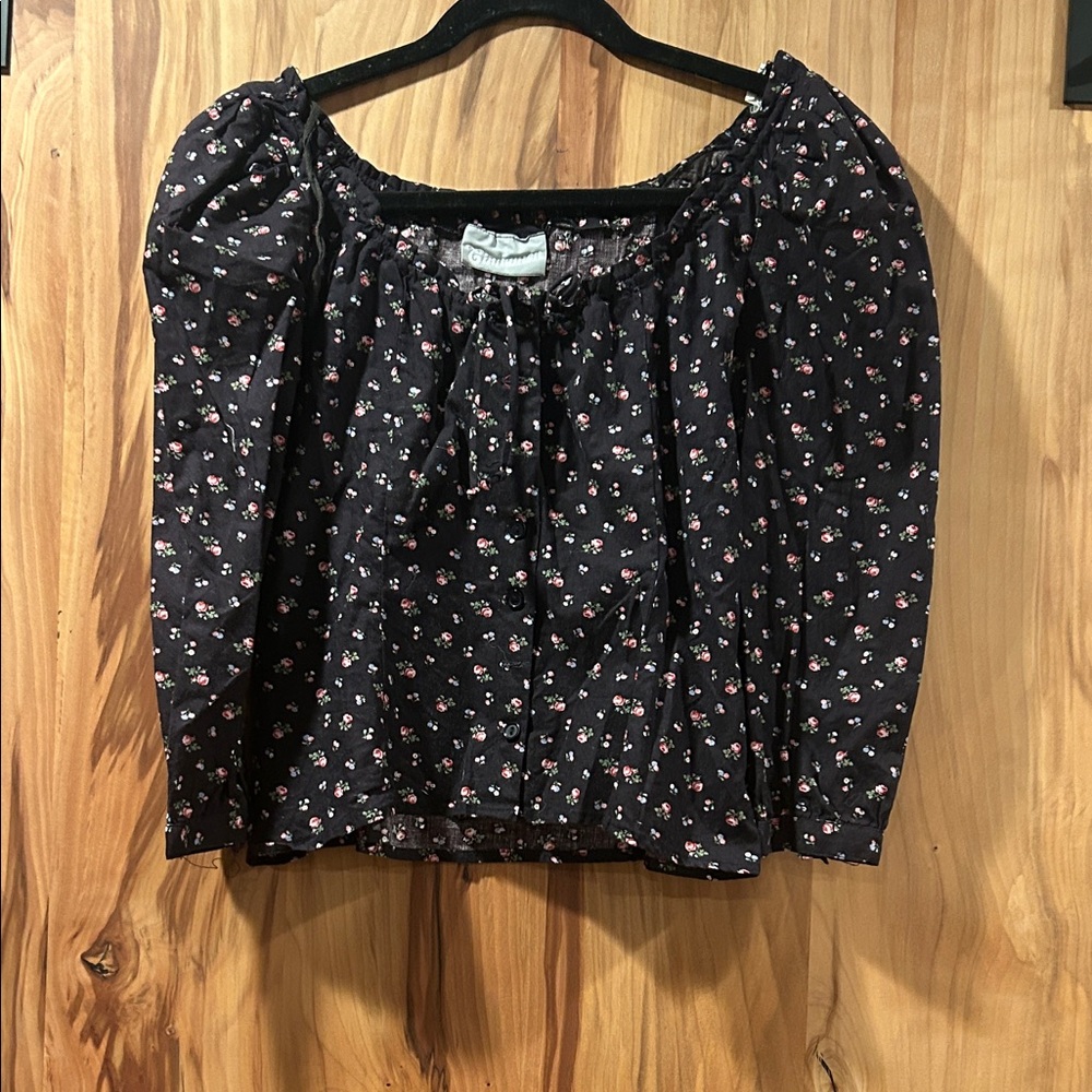 Vintage Black Floral Women's Blouse
